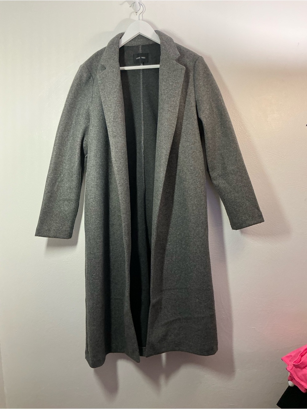Love Tree Long Open-Front Long Coat Gray Size Large
